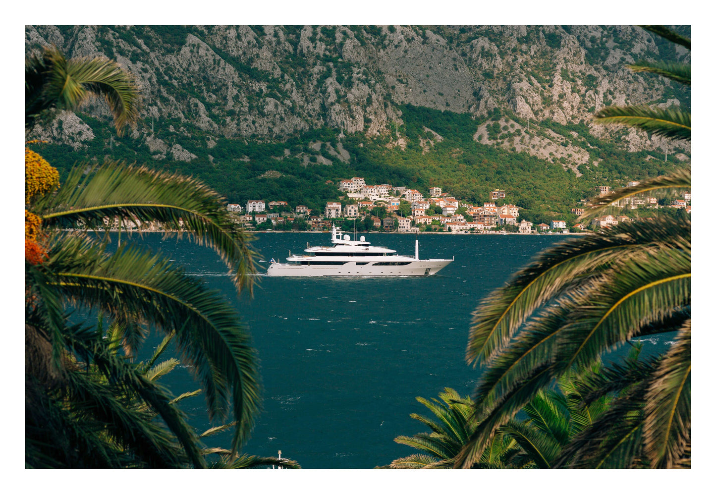 Yacht in Coastal Bay Framed Art